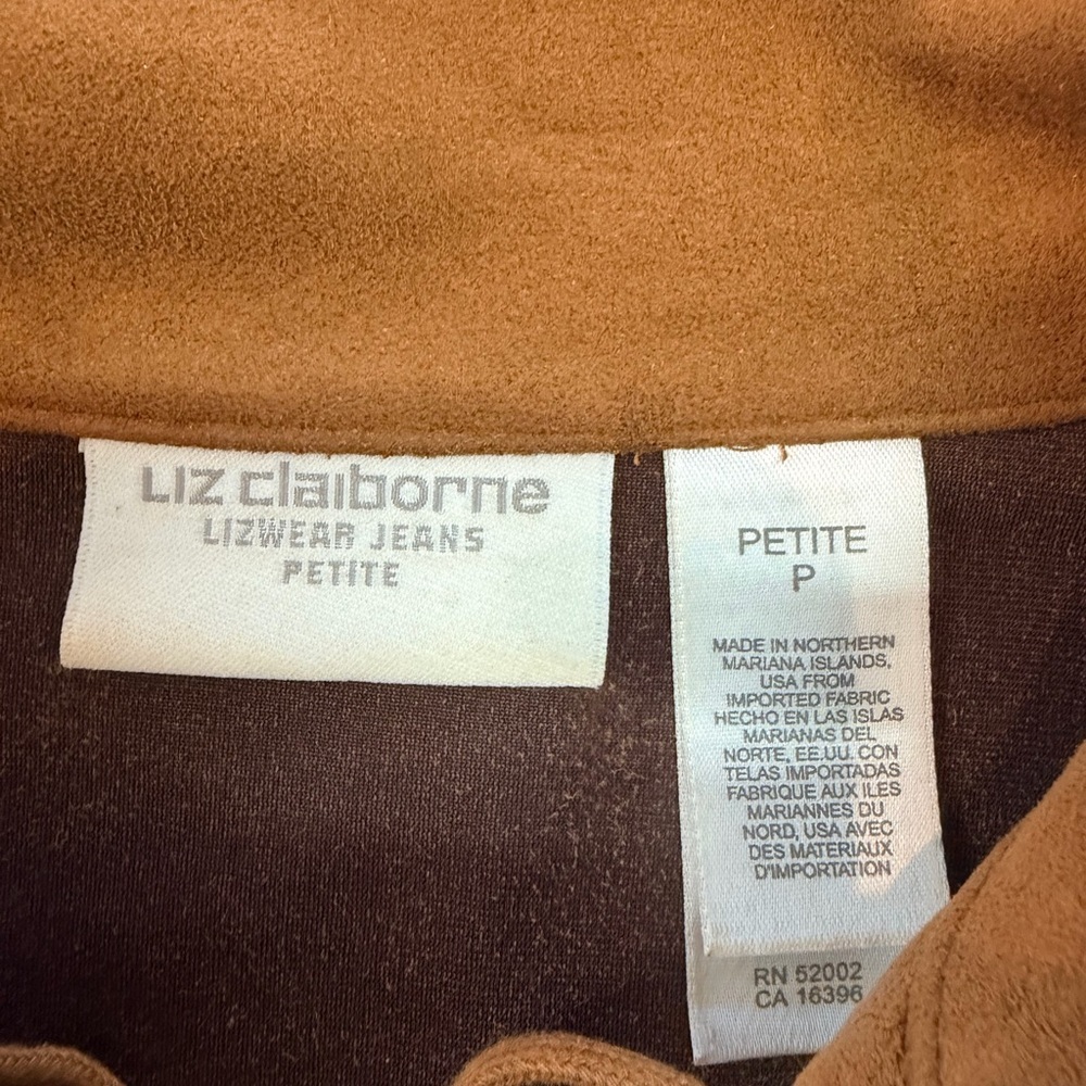 Liz Claiborne Petite Camel Faux Suede Lace Up Top Western Boho Size P - Picture 3 of 9
